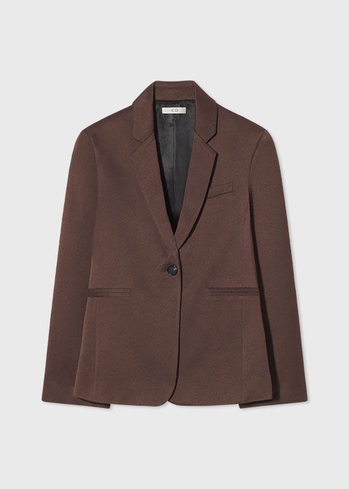 Classic Boxy Blazer in Textured Twill - Dark Brown - CO Collections