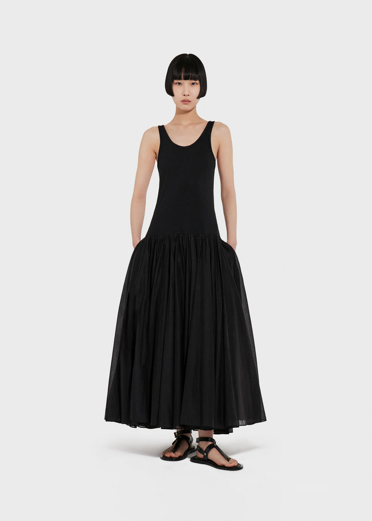 Crinoline Double Layer Dress in Cotton Silk Voile - Black, image 1 of 5