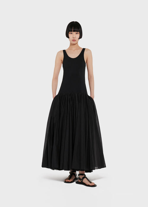 Crinoline Double Layer Dress in Cotton Silk Voile - Black, image 1 of 5