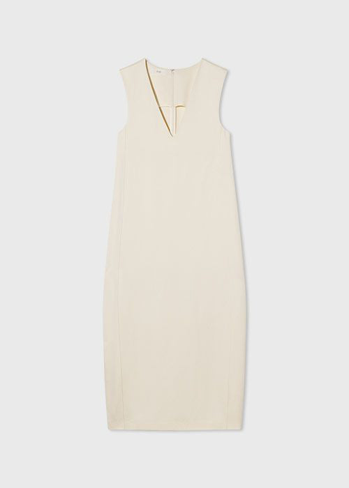 Sleeveless Shift Dress in Textured Crepe - Ivory - CO Collections