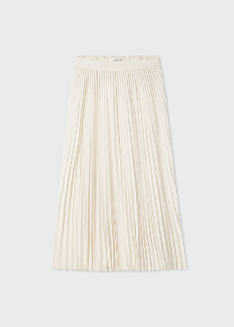 Pleated Elastic Waist Skirt in Stretch Crepe - Ivory - CO