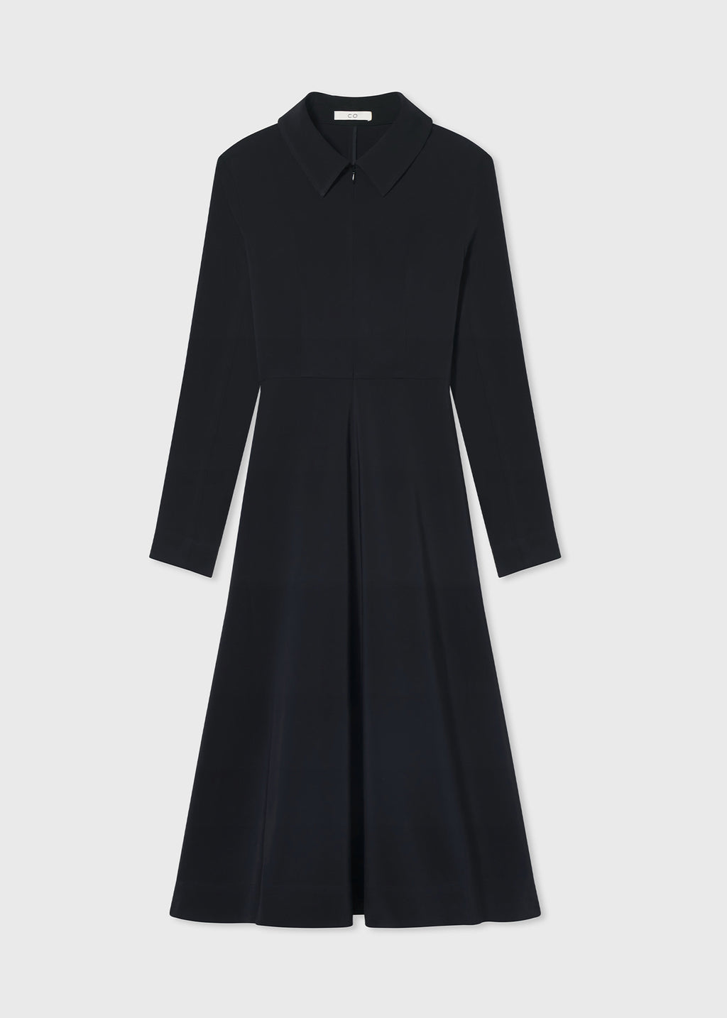 Long Sleeve Shirt Dress in Crepe  - Black - CO