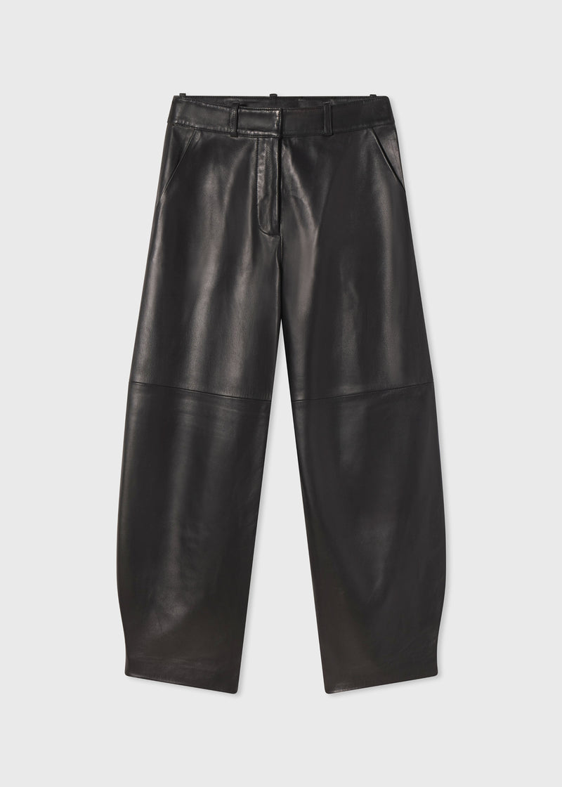 Curved Trouser Pant in Lambskin Leather - Black - CO