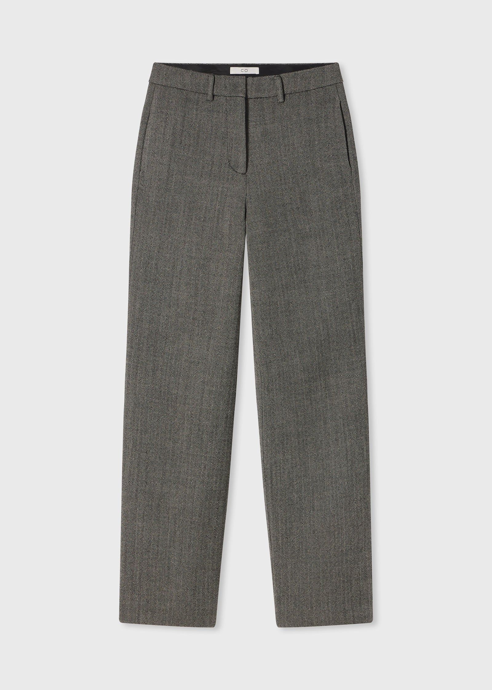 Wide Leg Trouser Pant in Virgin Wool - Black Herringbone - CO Collections