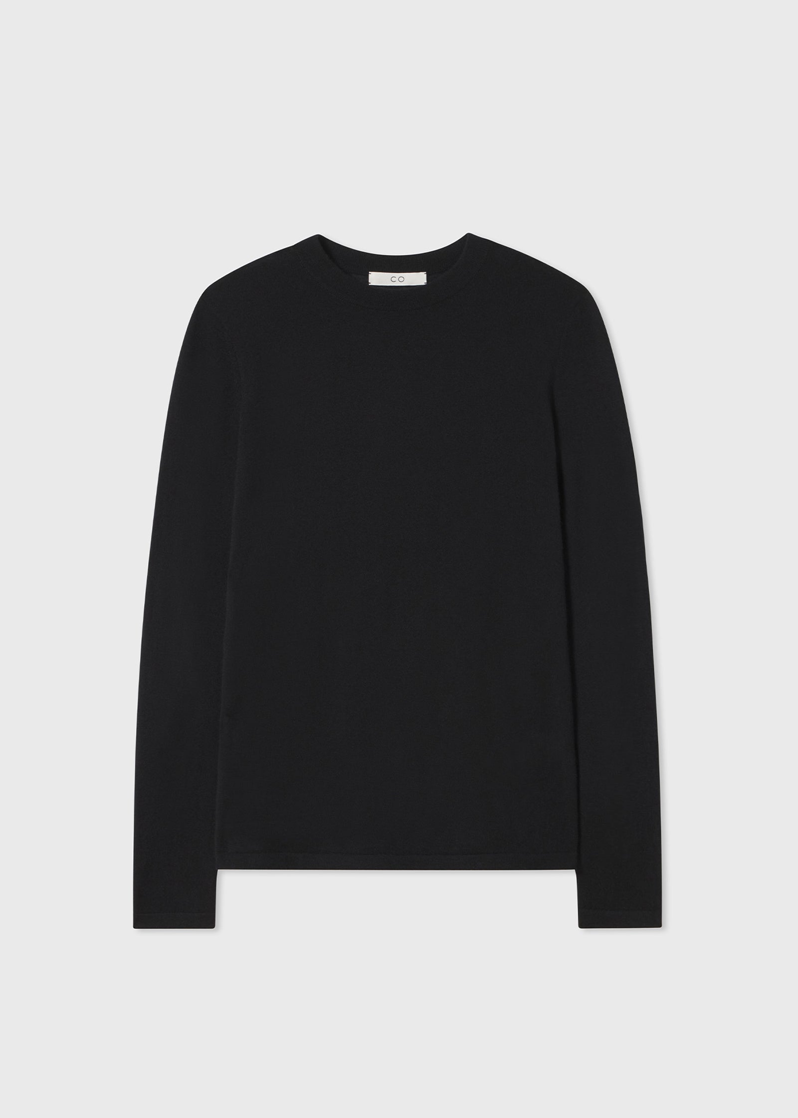 Long Sleeve Crew Neck Tee in Fine Cashmere - Black - CO Collections