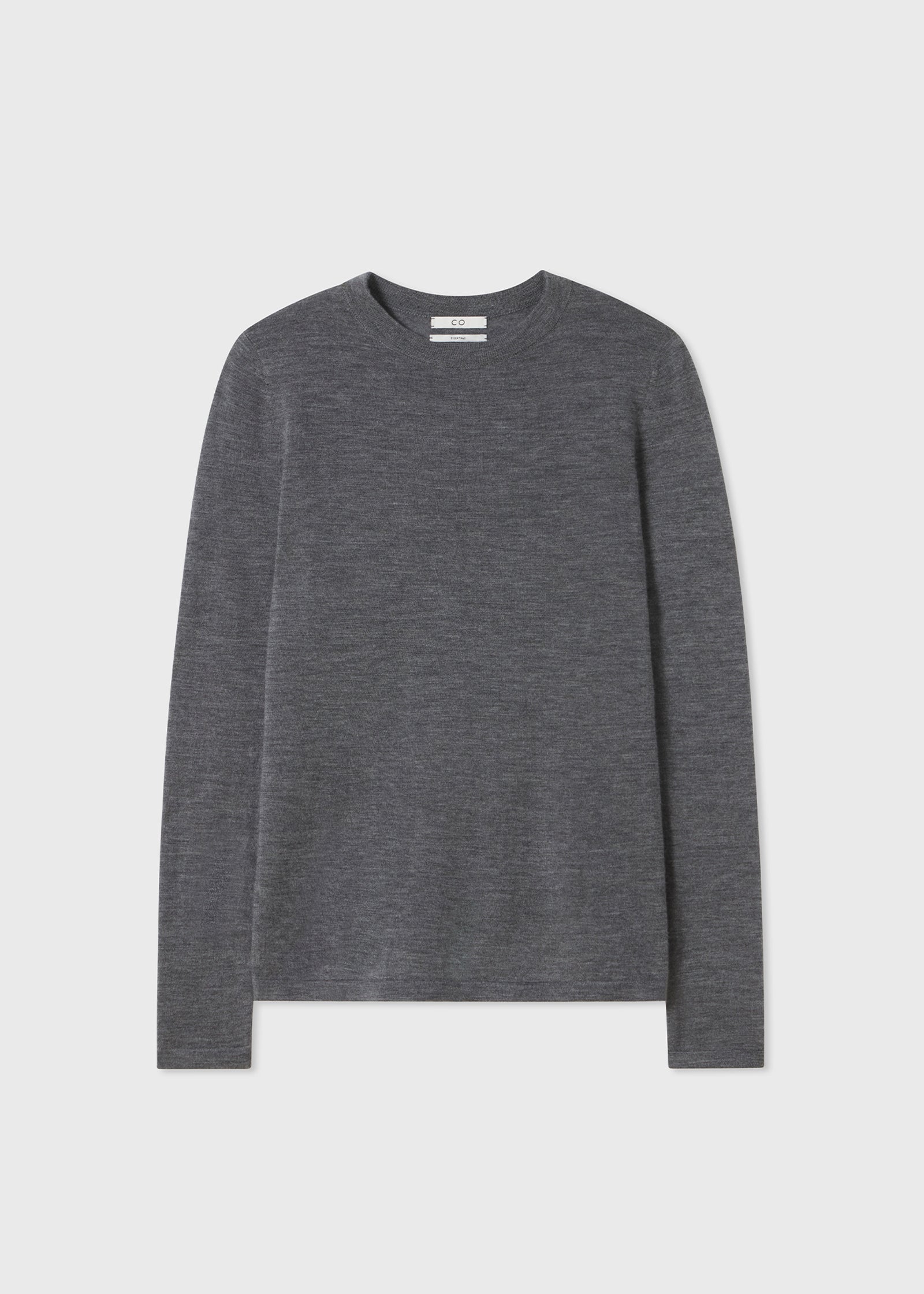 Long Sleeve Crew Neck Tee in Fine Cashmere - Grey - CO Collections