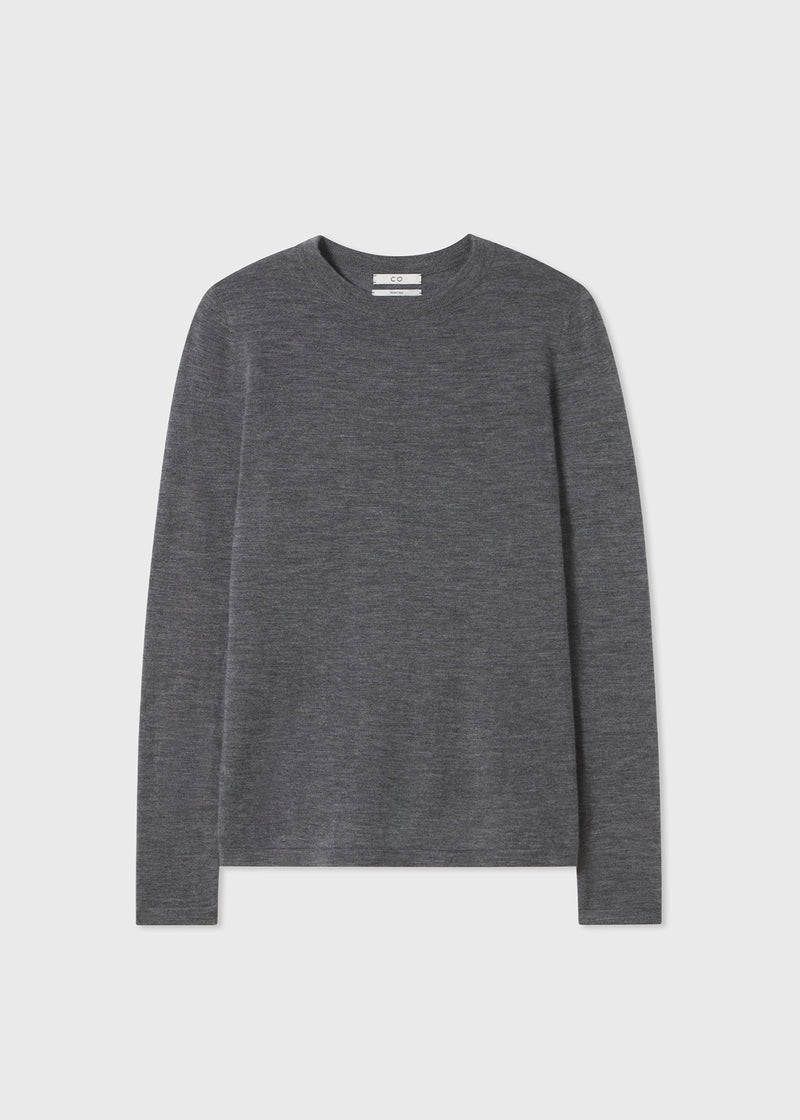 Long Sleeve Crew Neck Tee in Fine Cashmere - Grey - CO