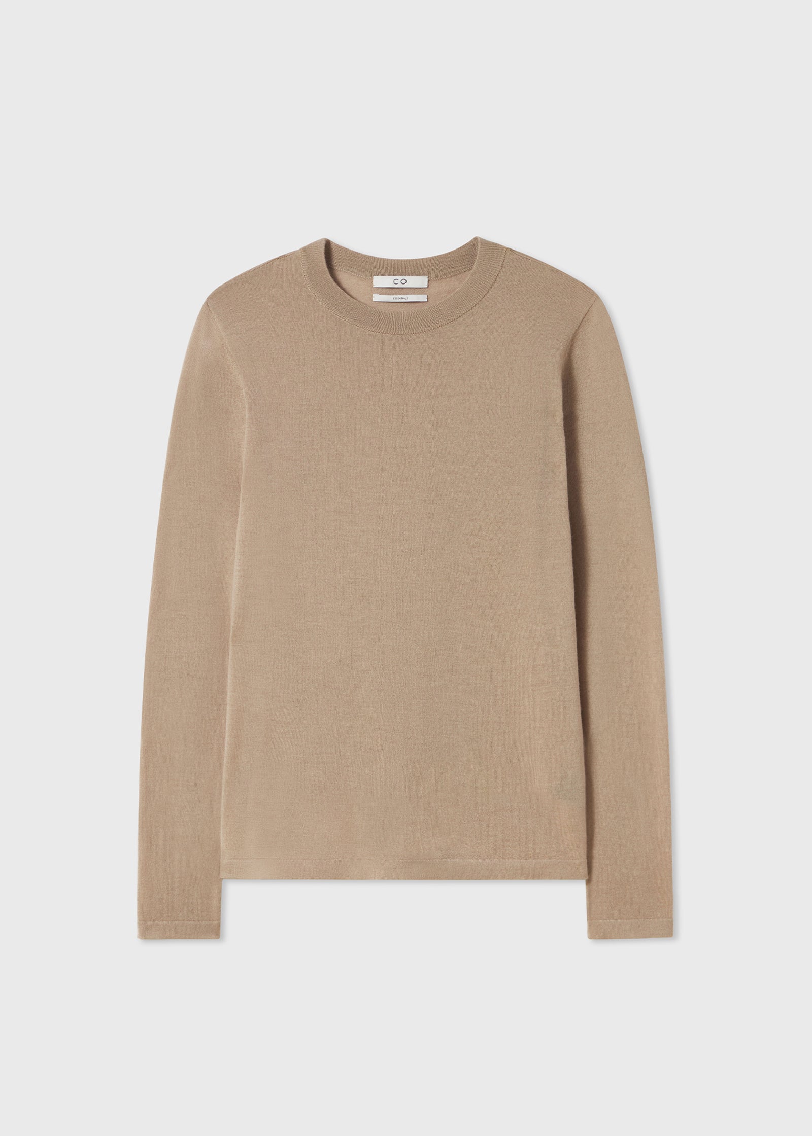 CO Cashmere Taupe Sleeve Tee | - Crew Long in Fine Neck