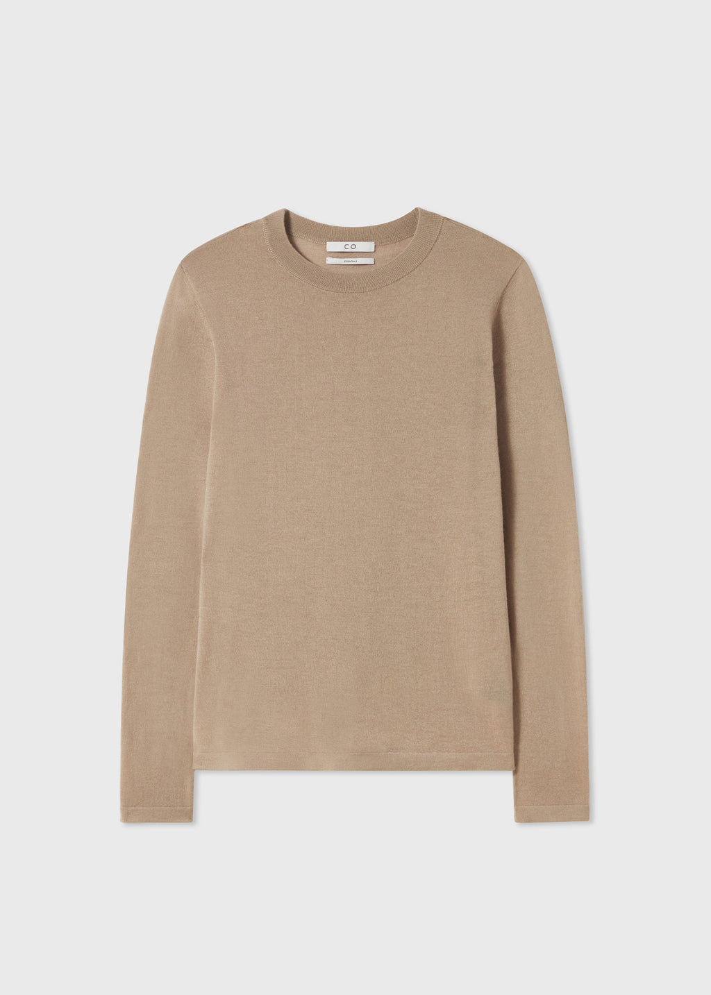 Long Sleeve Crew Neck Tee in Fine Cashmere - Taupe - CO