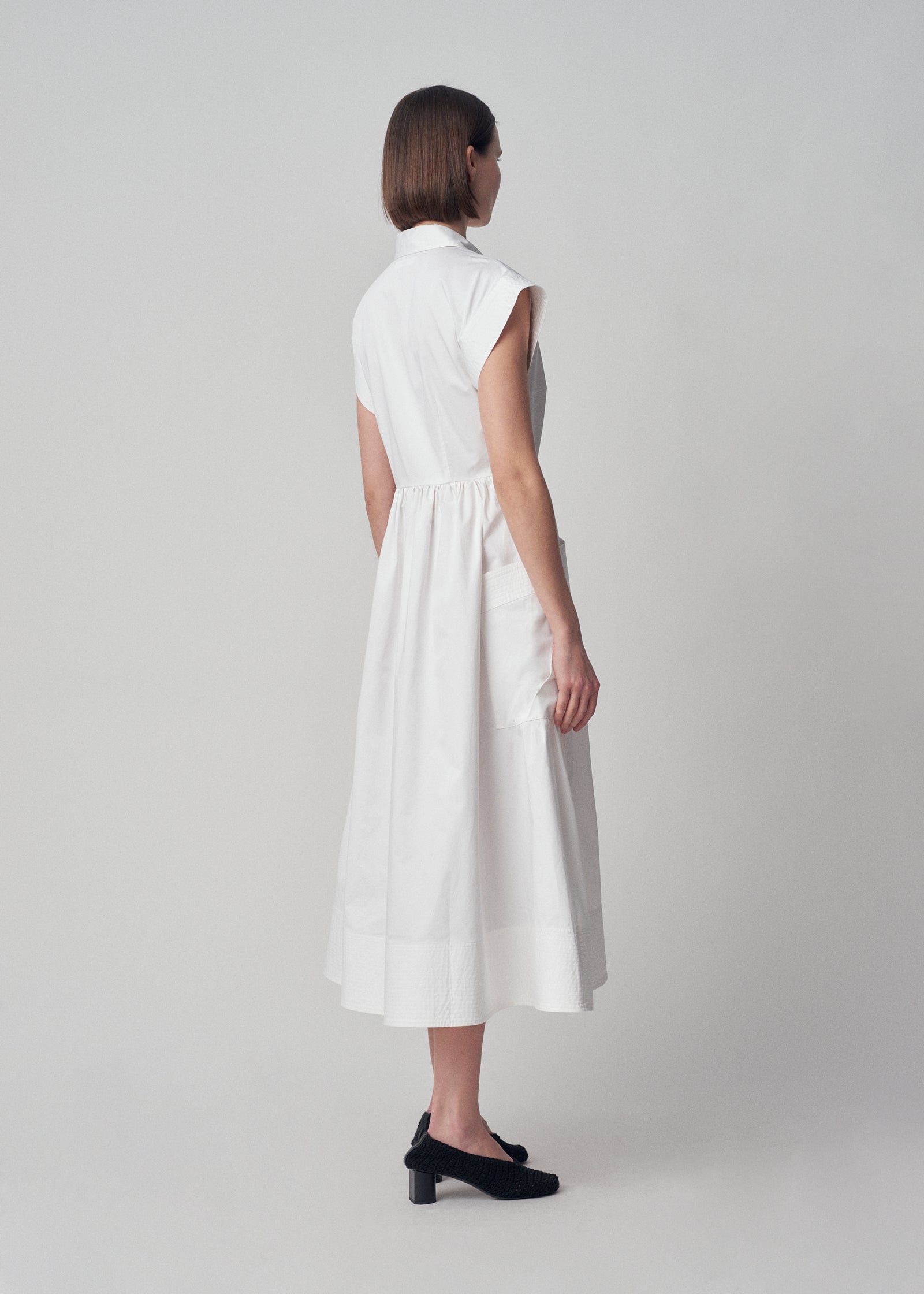 Cap Sleeve Dress in Cotton Poplin - White - CO Collections