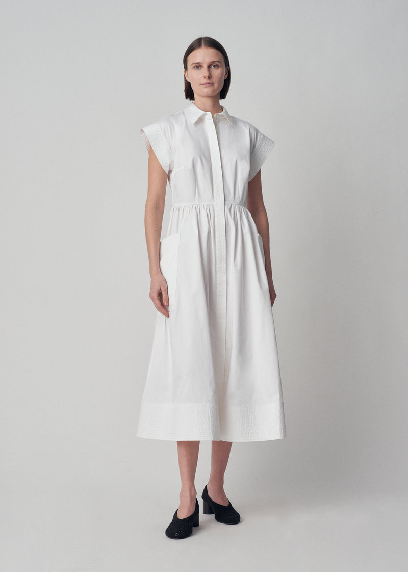 Cap Sleeve Dress in Cotton Poplin - White - CO