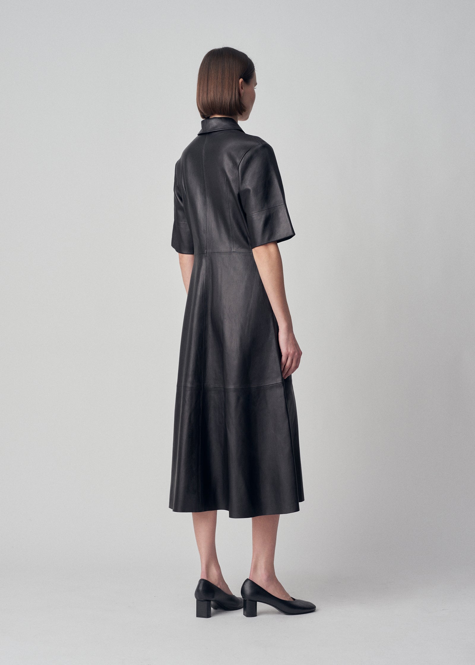 Placket Dress in Leather - Black - CO Collections