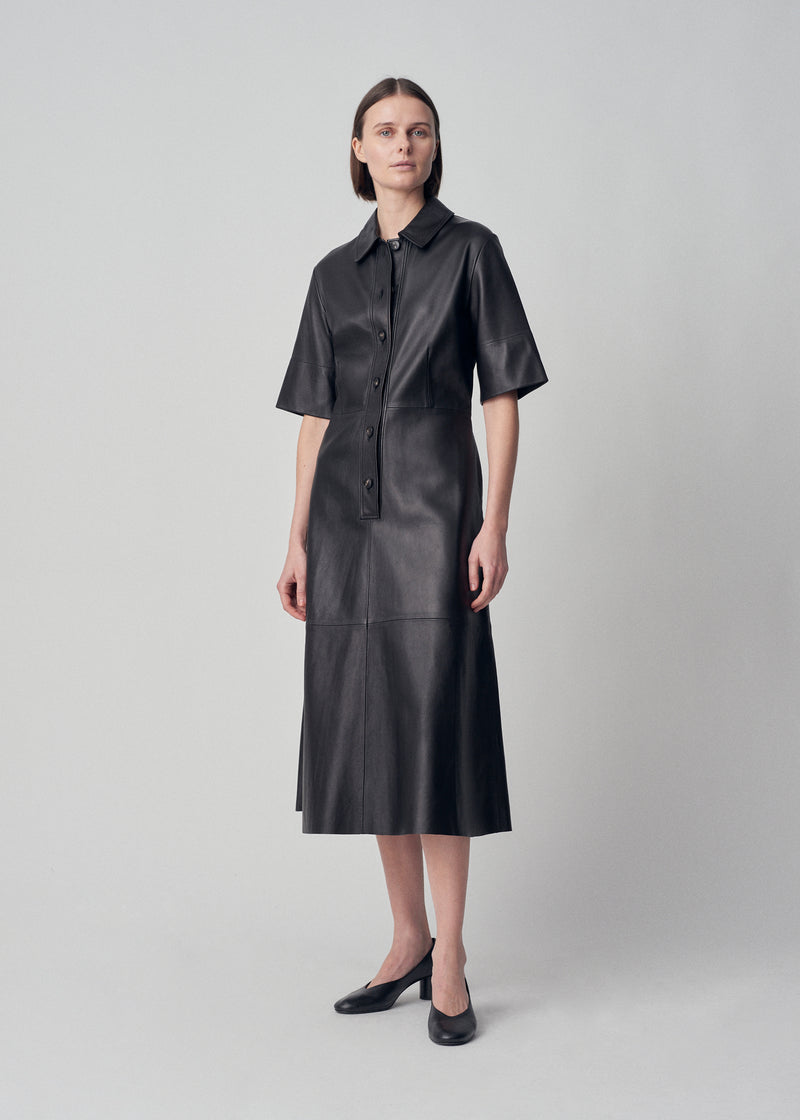 Placket Dress in Leather - Black - CO