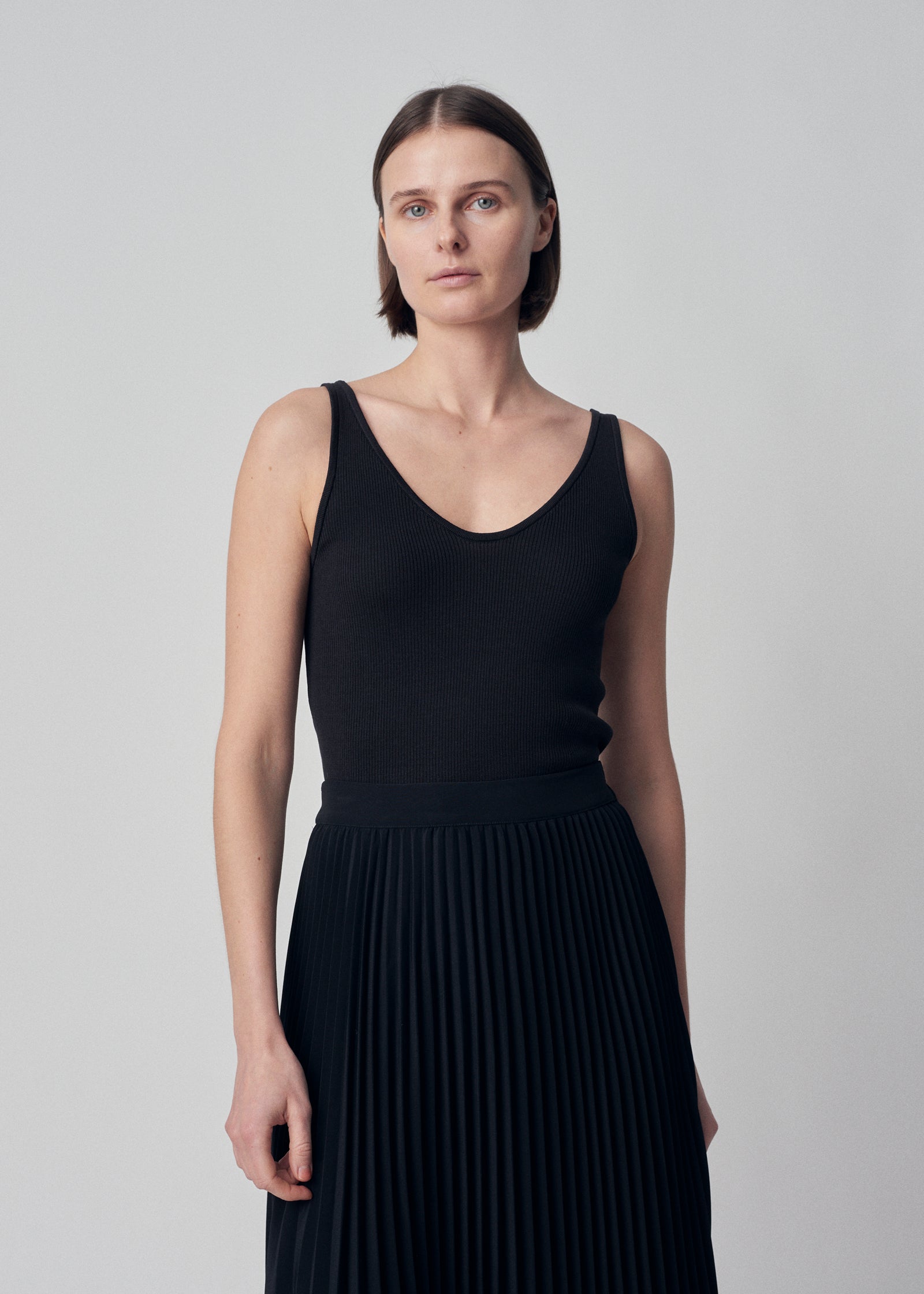 Ribbed Tank in Silk Knit - Black - CO Collections